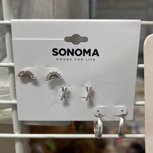 New Sonoma 3-Pairs of Silver Tone Pierced Earrings